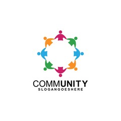 Community logo icon design with colorful people in a circular shape. Symbol of teamwork, solidarity human concept vector illustration, company branding, discussion forum, social network, team