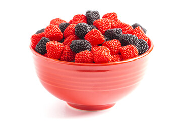 Raspberry and Blackberry Gummy Candies on a White Background