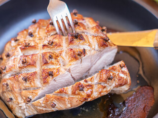ready cut meat in a frying pan