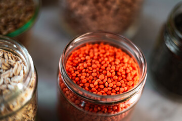 jars of legumes and grains zero waste and organic