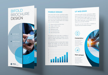 Business Bifold Brochure Layout with Blue Circle Elements
