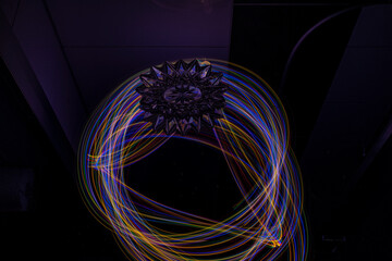 Lightpainting with color traces in mirror