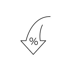 Percentage, arrow, reduction. Reduction of fees