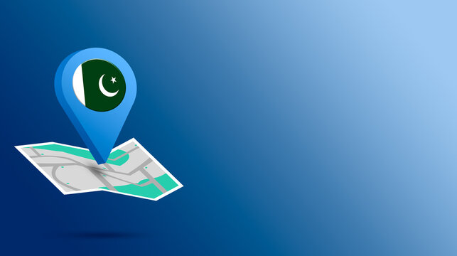 Location icon with Pakistan flag on map 3d render. Gps signs. location pin with city,country map. Pin gps withcountry flag.