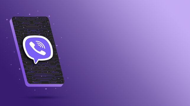 Viber logo icon on phone screen on technology background 3d rendering. Database concept. Social isometric banner.  Technology mobile concept. Digital whatsapp. Social media icons.