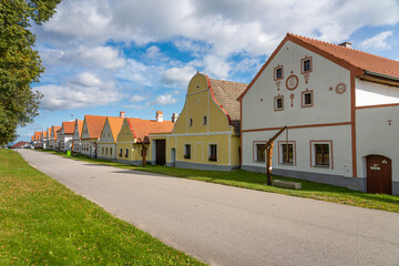 Historical houses at Holasovice Historal Village Reservation. They represent rural baroque style, UNESCO, Holasovice, South Bohemian Region, Czech Republic