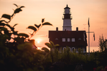 Sunrise at the Portland Head Light lighthouse in Maine