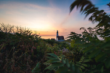 Sunrise at the Portland Head Light lighthouse in Maine