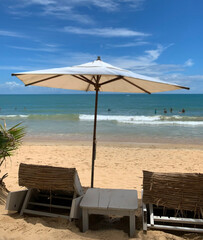 beach chairs and umbrella