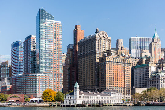 View from the Hudson River of Battery Park and southern Manhattan
