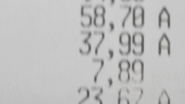 A paper receipt from the cash register. Price and value of purchased goods.