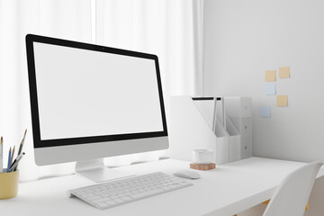 Workspace with mockup blank screen laptop computer.