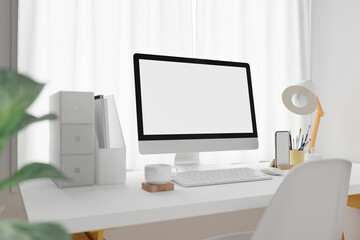 Workspace with mockup blank screen laptop computer.