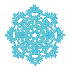 Blue festive snowflake lie on white. Cut out of paper