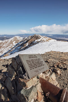 Summit plaque on Wheeler Peak, New Mexico's highest mountain, Taos