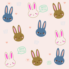 Easter bunny pattern, adorable bunny vector illustration with Happy Easter and hearts