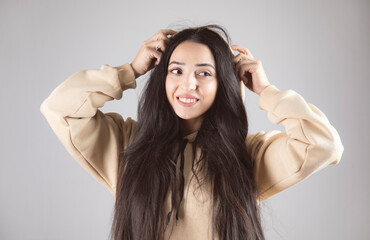 Obraz premium young woman hand in hood