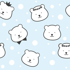 Polar bear seamless pattern vector. Cute cartoon illustration.