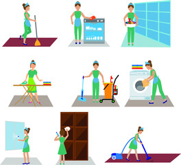 Cleaning. Industrial Cleaning Worker with Tools and Equipment.