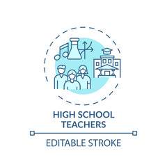 High school teachers concept icon. Online teaching jobs types. Someone who prepares and teaches material idea thin line illustration. Vector isolated outline RGB color drawing. Editable stroke