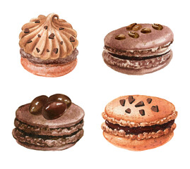 Valentines macaroons clipart.Watercolor pink macarons .Set of French macarons.Watercolor bakery clipart.Watercolor sweet desserts.