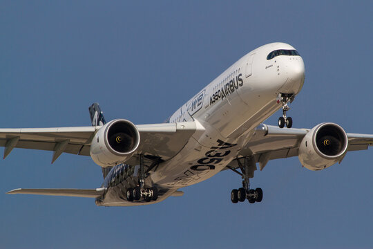 Airbus A350 long haul plane departing to a flight