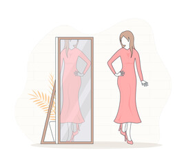 Cartoon Color Character Person Woman and Narcissist Lady Concept. Vector