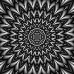 Pointing Out  An abstract fractal illustration with and optically challenging geometric circular design in black and white.