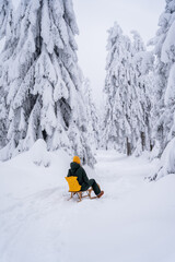 Snowlandscape and snowed trees on the Brocken in Harz in Germany 