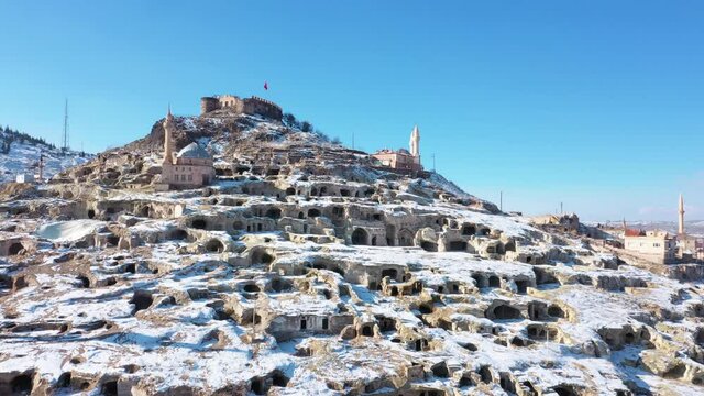 Aerial view of Urgup Cappadocia landscape in Turkey. 4K Footage in Turkey