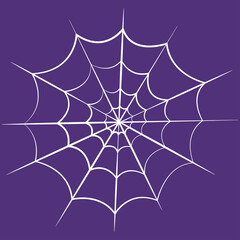 White Halloween spider web on a purple background. Design element. Vector flat illustration.