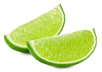 cut of green lime isolated on white background. clipping path