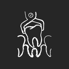 Dental surgery chalk white icon on black background. Dentistry surgery instruments. Instruments for dental treatment. Toothache treatment. Isolated vector chalkboard illustration