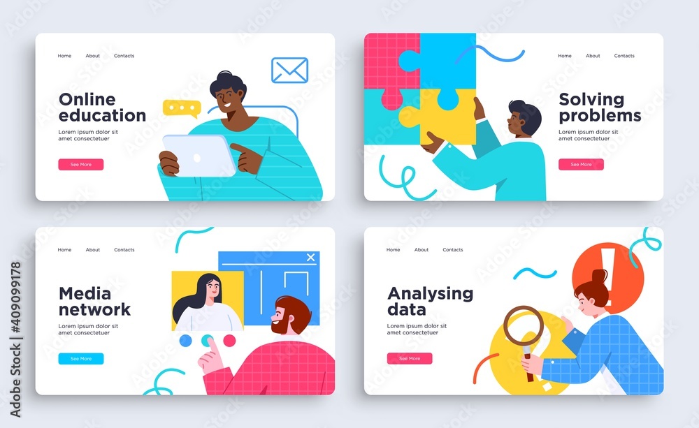 Poster set of presentation slide templates or landing page websites design. business concept illustrations.