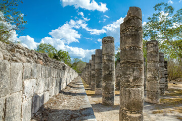 Columns in the Temple of a Thousand Warriors in the Chichen Itza archaeological site, Yucatan, Mexico