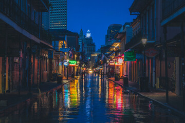 The famous Bourbon street in New Orleans without people in the morning