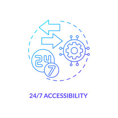 24 7 accessibility concept icon. SaaS advantage idea thin line illustration. Building engagement with users. 24 7 monitoring team. Anytime access. Vector isolated outline RGB color drawing