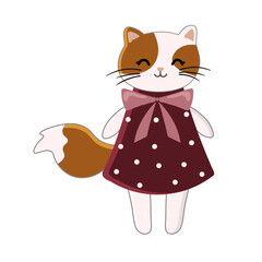 Cat girl in a dress, vector illustration on a white background. Can be used as a print on children's clothing, greeting cards, invitations to children's parties, room poster.