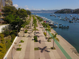 Aerial view of the fisherman's walk in Acapulco with its bike path