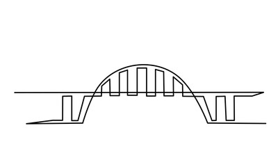 Giant bridge over river. Continuous one line drawing design