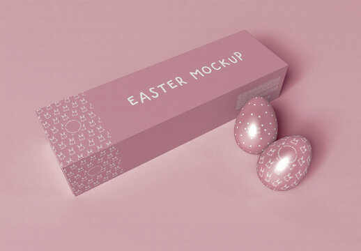 Box Packaging with Easter Eggs Mockup