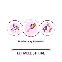 Fototapeta premium Dry-brushing treatment concept icon. Home spa procedures idea thin line illustration. Natural skin brightening. Beauty treatment. Vector isolated outline RGB color drawing. Editable stroke