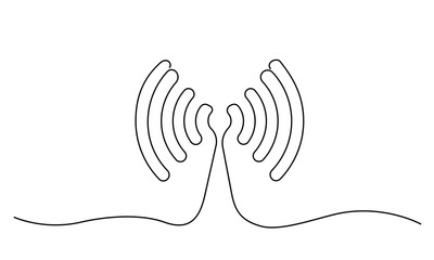 Abstract wi-fi point sign. Continuous one line drawing icon