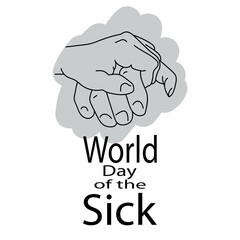 World Day of the Sick, Silhouette hand in hand, concept of support and assistance and themed inscription