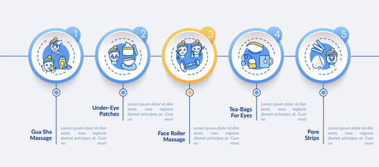 Face care procedures vector infographic template. Gua sha, pore strips presentation design elements. Data visualization with 5 steps. Process timeline chart. Workflow layout with linear icons