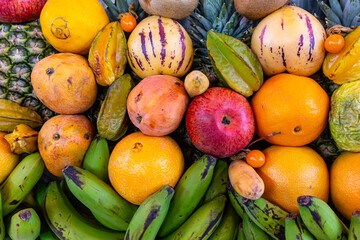 Variety of exotic fruits at the food market