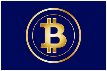 Golden bitcoin coin. Cryptocurrency golden coin bitcoin symbol isolated on dark blue background. flat vector illustration.