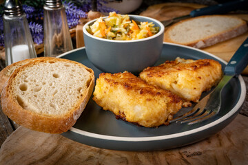 Pieces of fried cod fillet.