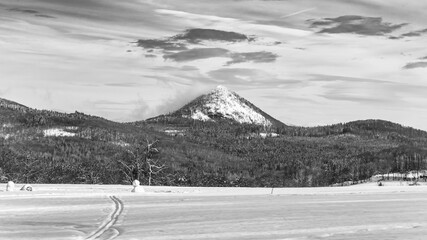 Winter hilly landscape of Lusatian Mountains