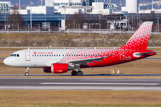 Rossiya Airbus A320 aircraft on the runway in Munich